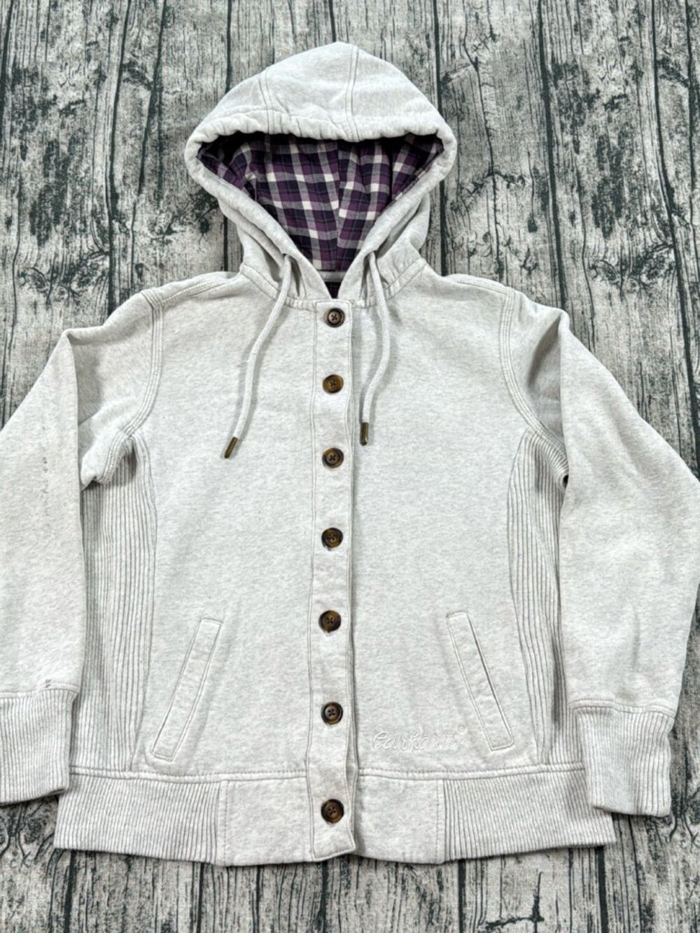 Carhartt 100708 Women's Hooded Sweatshirt Jacket S Heather Gray Flannel Lined